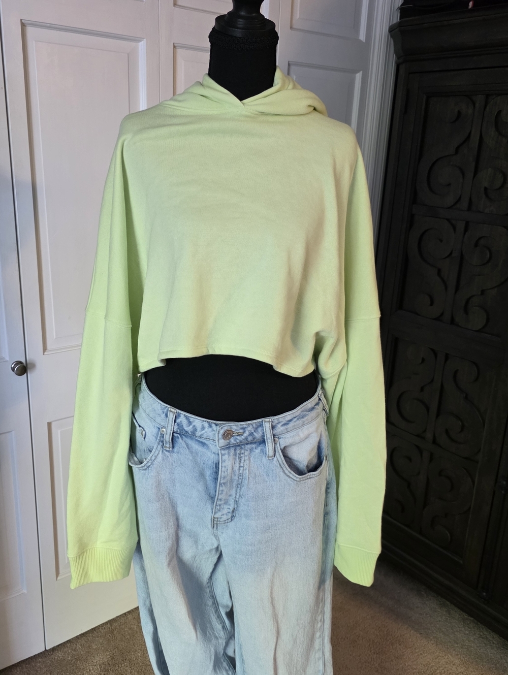 Express Neon Green Cropped Hoodie XL Oversized Lightweight Sweatshirt